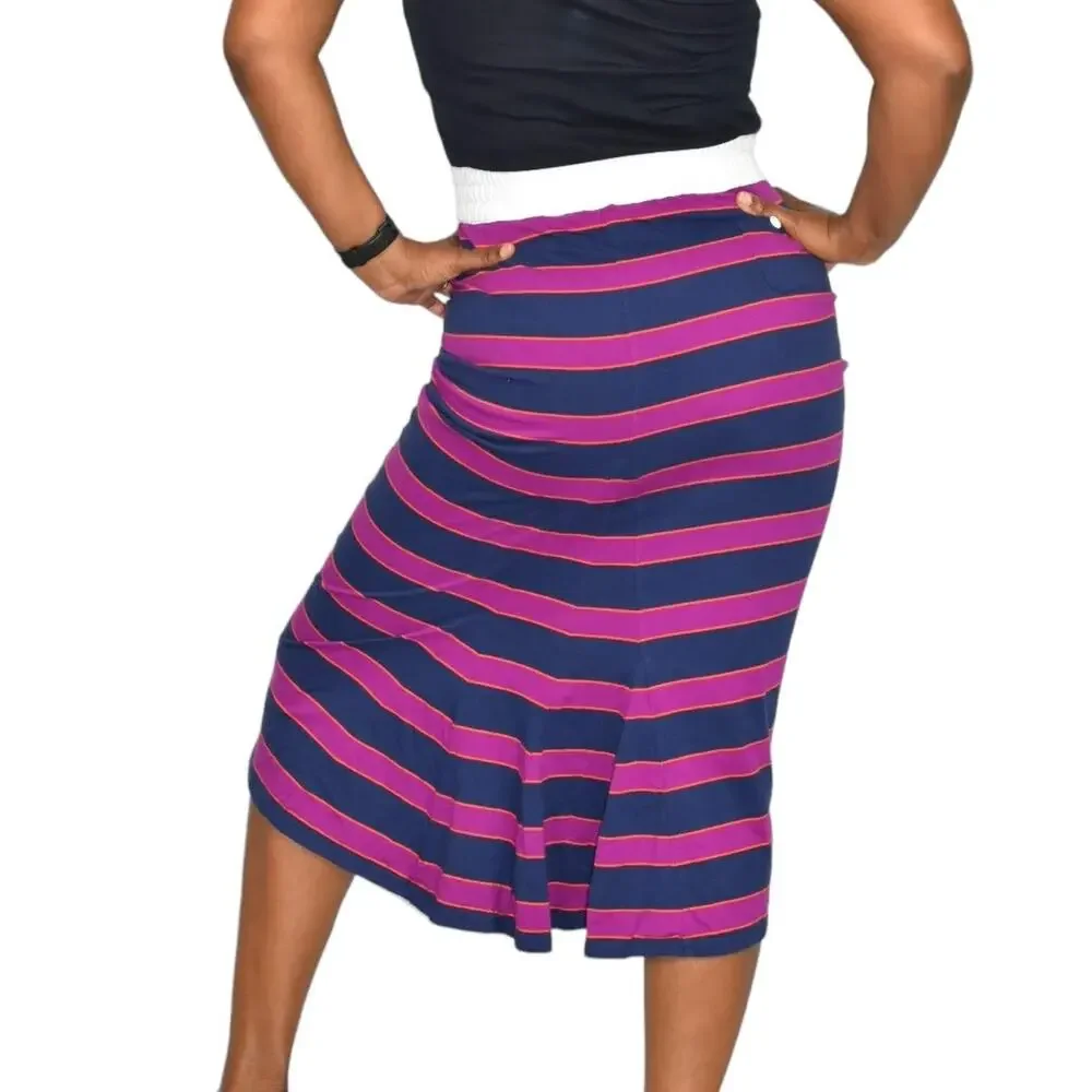 Ralph Lauren RLFC Rugby Stripe Skirt Purple Polo Cotton Jersey Crest Large 12 14